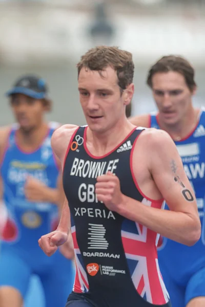 Closeup of Alistair Brownlee at the transition to running at the — Stock Photo, Image