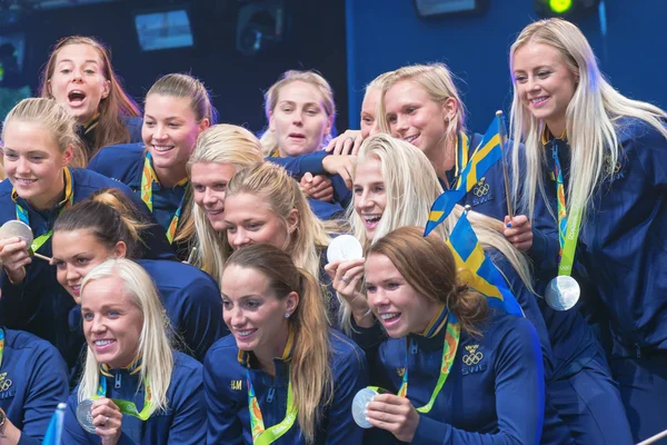 Rio Olimpiyat madalyası kazananlar içinde Kungstradgarden kutladı — Stok fotoğraf