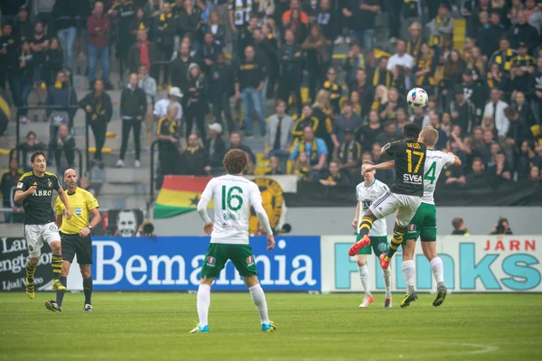 Soccer derby between AIK and Hammarby in Allsvenskan at Friends — Stock Photo, Image