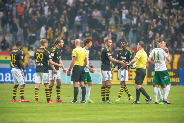 Soccer derby between AIK and Hammarby in Allsvenskan at Friends — Stock Photo, Image