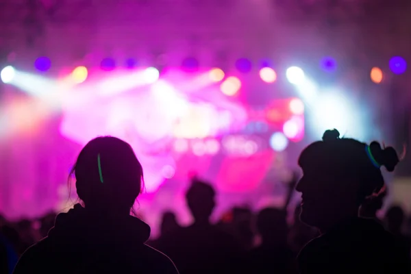 Silhouettes of happy people infront of the stage at the Color Ru — Stock Photo, Image