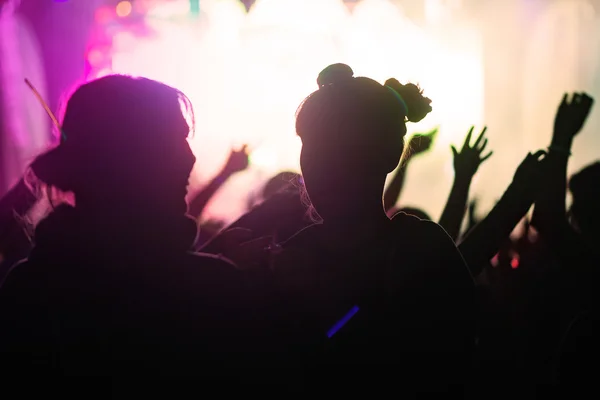 Siluetas de gente feliz frente al escenario en la Ru Color — Foto de Stock