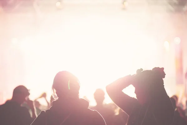 Silhouette di persone felici davanti al palco al Color Ru — Foto Stock