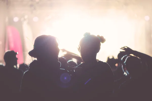 Siluetas de gente feliz frente al escenario en la Ru Color — Foto de Stock