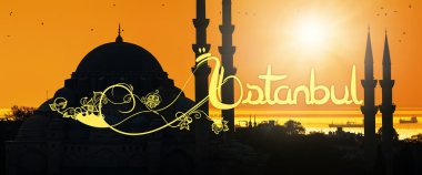 Cami siluet oryantal tarzda yazılmış Istanbul ile