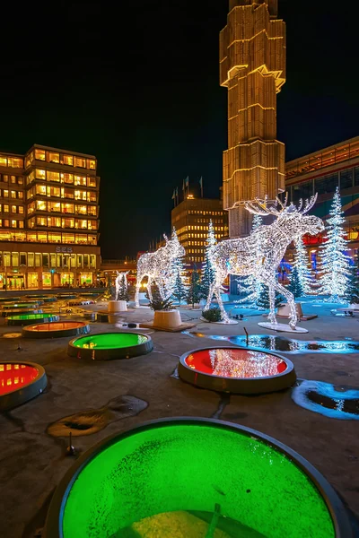 Decorações de Natal em formas de uma família de alces na cidade cen — Fotografia de Stock