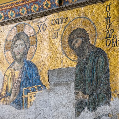 İsa'nın antik Deesis mozaik tarafından John Baptis çevrili.