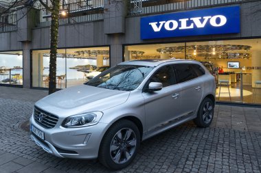 Volvo XC90 car on display outside a official Volvo exhibition ha clipart