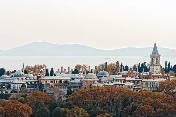 Topkapi palace in autumn colors with the Bosphorus in background