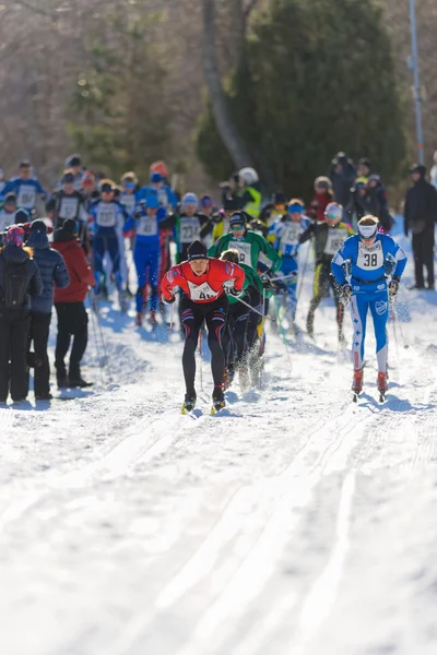 Din prima curbă la maratonul de schi din Stockholm în cross co — Fotografie, imagine de stoc