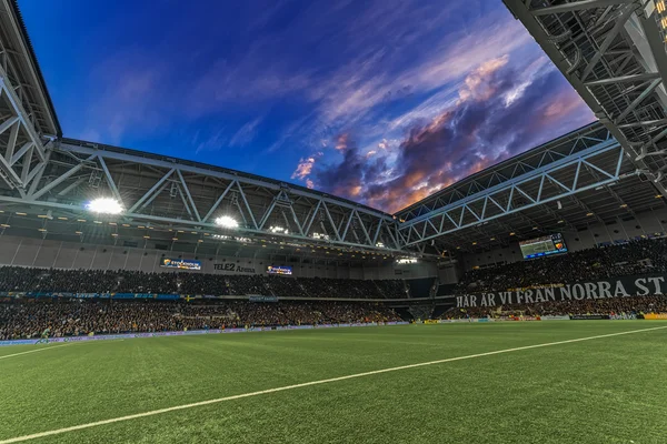 View of Tele2 arena from the pitch during evening with dramatic — 图库照片