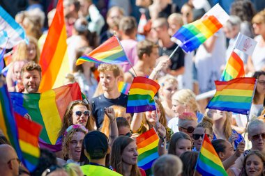 Rainbow flags at the Pride parade in Stockholm