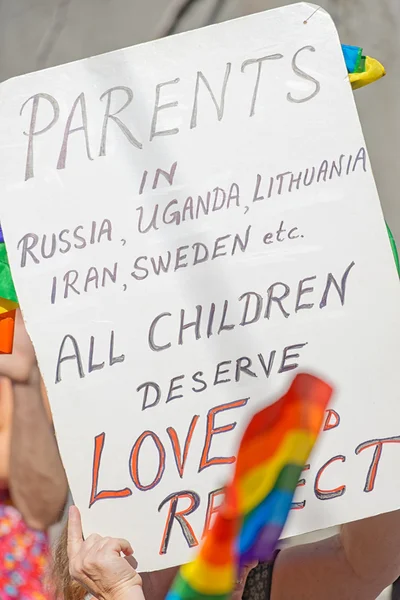 Sign with Love and Respect message at the Pride parade — Stock fotografie