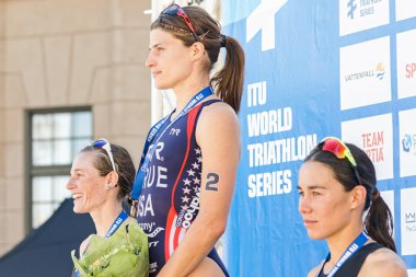 Winner Sarah True (USA) at the Womens ITU World Triathlon series