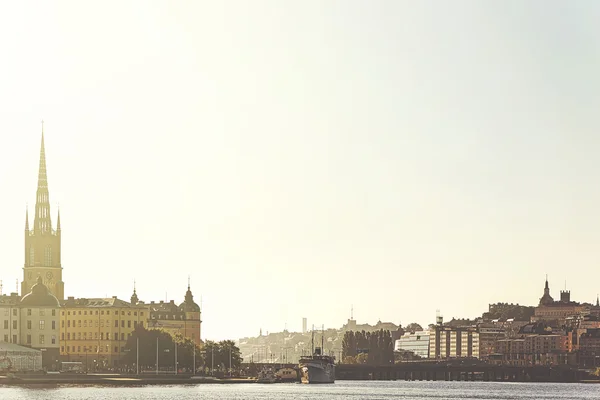 Overview of Riddarholmen and Slussen in Stockholm during early s — стокове фото