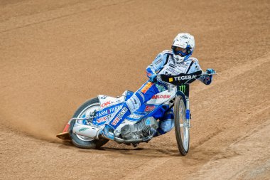 Nicki Pedersen from Denmark in a curve at the TEGERA Stockholm F