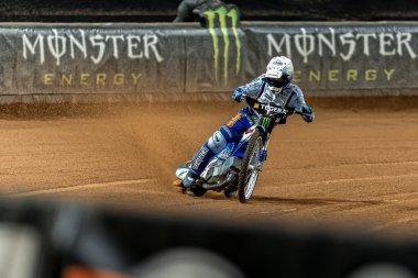 Nicki Pedersen from Denmark in a advert curve at the TEGERA Stoc