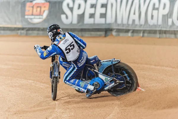 Matej Zagar from Slovenia in a curve at the TEGERA Stockholm FIM — Zdjęcie stockowe