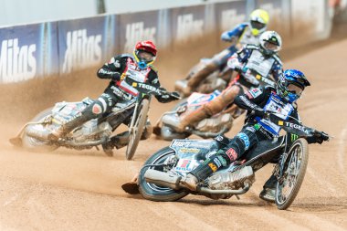 Tai Woffinden from Great Britain first in a curve at the TEGERA