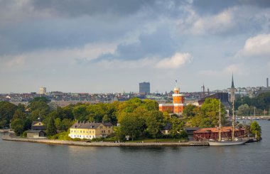 View over Stockholm and Skeppsholmen with the red castell