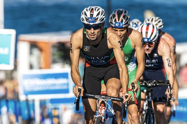 Joao silva aus portugal vor einer radfahrergruppe an der — Stockfoto