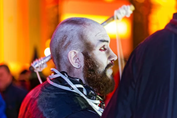 Bold man in beard at the Halloween parade Shockholm in Kungstrad — Stock Photo, Image