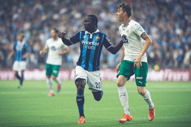 Attacker Sam Johnson in the soccer game the rivals Djurgarden an