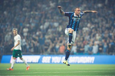 Alexander Faltsetas jumping high at the soccer game between the 