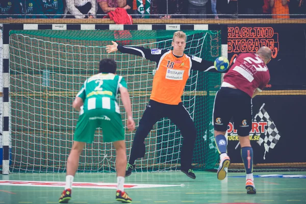 Handball game between Hammarby vs Lugi at Eriksdalshallen. Allsv — Stock Photo, Image