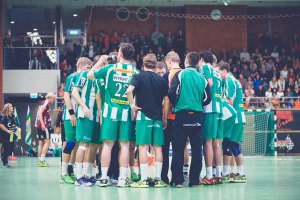 Hammarby players during a time out in the Handball game between — ストック写真