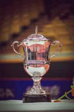 Closeup of pokal at table tennis tournament SOC at the arena Eri
