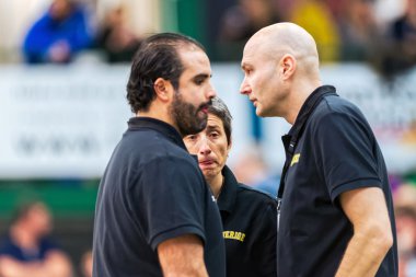 Swedish coaches talking at the Women European Basketball Qualifi