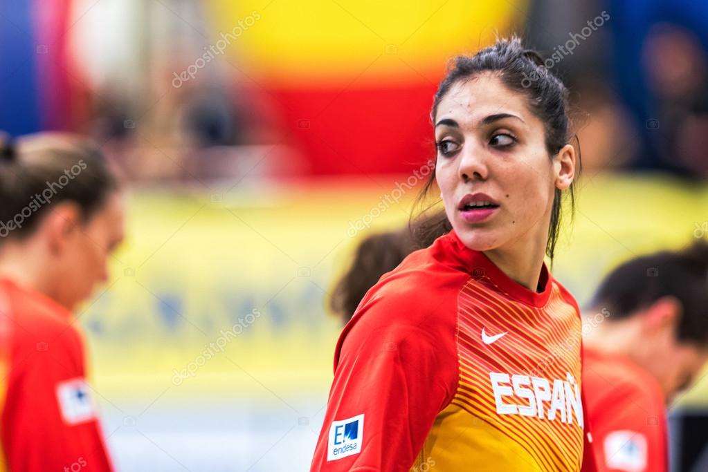 Closeup Spanish players at the Women European Basketball Qualifi 스톡