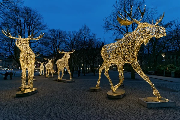 Group of Christmas moose made of led light — Stock Photo, Image