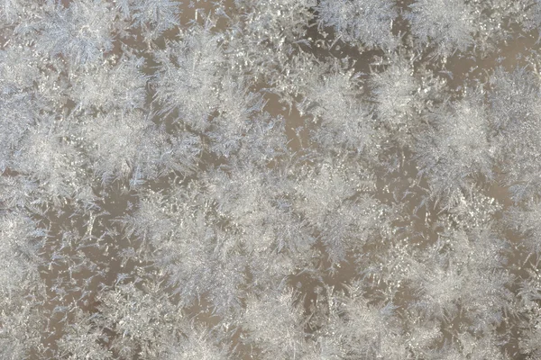 Ice crystals on a glass window during winter — Stock Photo, Image