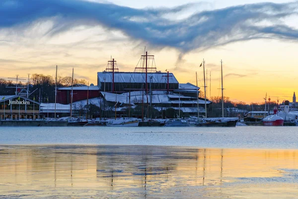 Uitzicht over het Vasamuseum en Junibacken tijdens een koude winter ma — Stockfoto