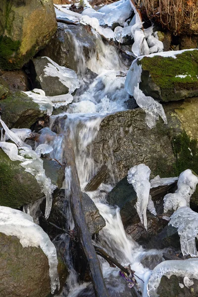 Stream of water during early spring with some ice left — Stock Photo, Image