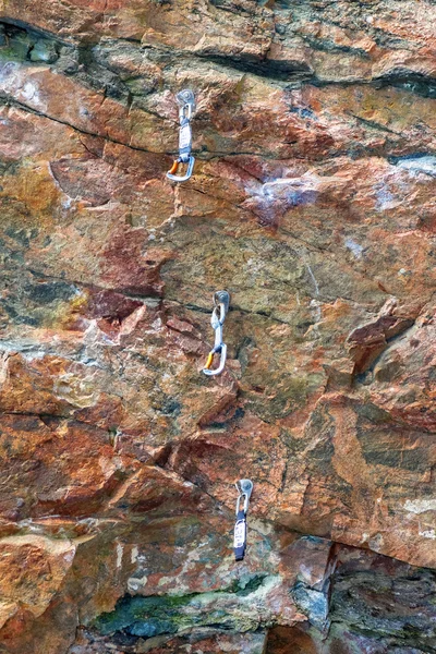 Rock for climbing with hangers — Stock Photo, Image