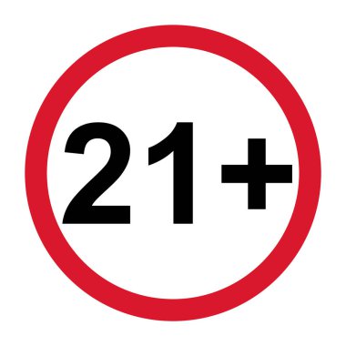 21 + yasaklı düz tabela beyaz arkaplanda izole edildi. Yaş sınırı sembolü. Hayır, yirmi bir yılın altında uyarı illüstrasyonu .