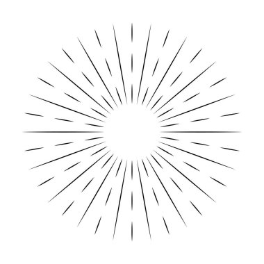 Beyaz arkaplanda izole güneş patlaması çizgisi simgesi, yaz web afişi, retro daire tasarımı, vektör illüstrasyonu .
