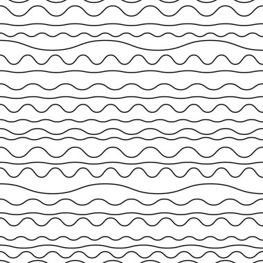 Kusursuz desenli dalgalı çizgi vektör çizimi, yatay doku dalgası basit arkaplan. Modern dekoratif öge .