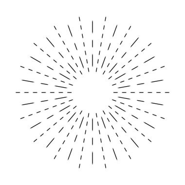 Beyaz arkaplanda izole güneş patlaması çizgisi simgesi, yaz web afişi, retro daire tasarımı, vektör illüstrasyonu .