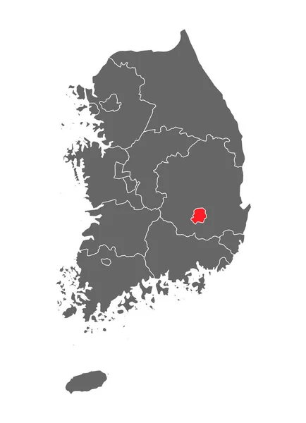 Mapa Korea Republika Czerwony Szczegółowy Gubernia Korea Południowa Odizolowany Biały — Wektor stockowy