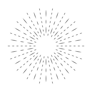 Beyaz arkaplanda izole güneş patlaması çizgisi simgesi, yaz web afişi, retro daire tasarımı, vektör illüstrasyonu .