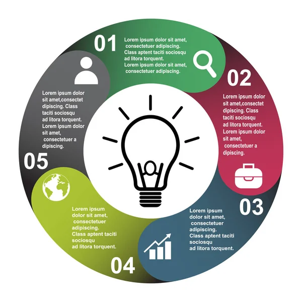 Etiketli beş renkte 5 adım vektör elemanı, bilgi diyagramı. Ampulle 5 adım veya seçeneklerin iş konsepti .
