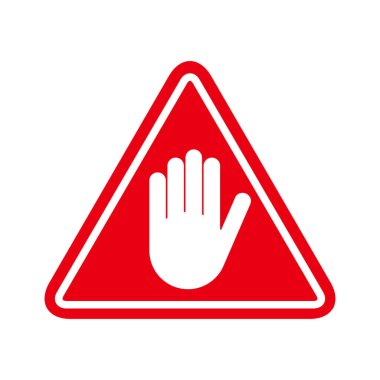 Uyarı eli ile simgeyi durdur, çovid sembolünü uyar, hayır - beyaz arkaplan vektör resimlemesinde izole edilmiş tehlike .