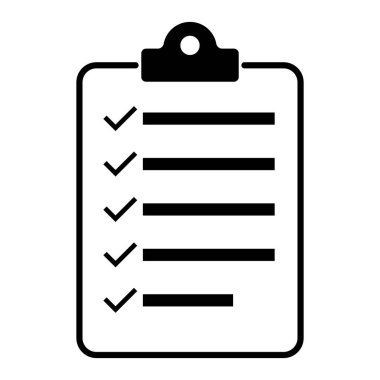 Kontrol listesi, kontrol listesi düz web simgesi beyaz arkaplanda izole edildi. Sembolü işaretle, belge raporu testi, vektör illüstrasyonu .