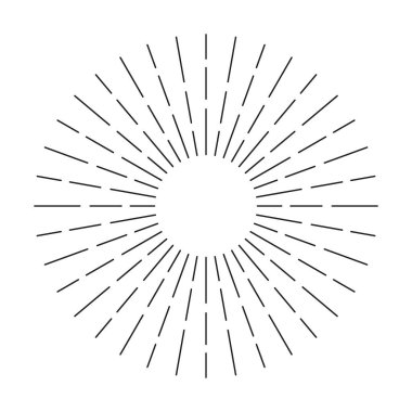 Beyaz arkaplanda izole güneş patlaması çizgisi simgesi, yaz web afişi, retro daire tasarımı, vektör illüstrasyonu .