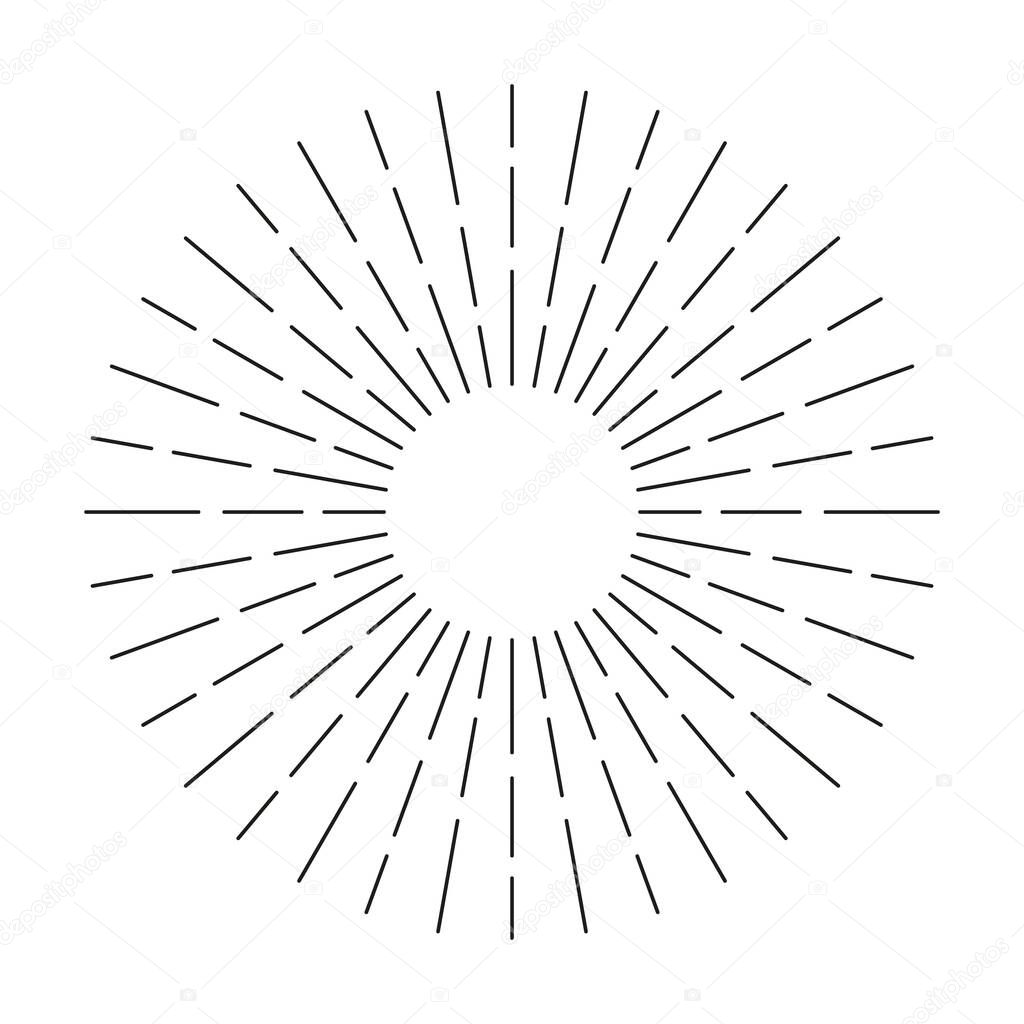 Sunburst line icon isolated on white background, summer web banner, retro circle design, vector illustration .