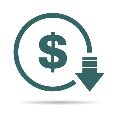 Cost reduction- decrease dollar icon. Vector symbol image isolated on background . clipart